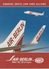 Airline issue postcard - Air Berlin Boeing 737-800 + Niki Airbus - Europas Erste Low Fare Allianz