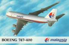 Airline issue postcard - Malaysia Airlines Boeing- Airline issue postcard - Malaysia Airlines Boeing 747-400