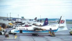 Aberdeen Airport - Air UK F-27 & British Airways BAe ATP Airbus A320 - postcard