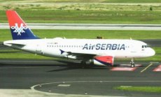 Air Serbia Airbus A319 YU-APC @ Dusseldorf - postcard