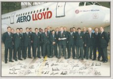 Airline issue postcard - Aero Lloyd Airbus A321 FC Airline issue postcard - Aero Lloyd Airbus A321 FC Bayern Munchen