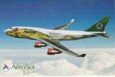 Airline issue postcard - Aerosur Bolivia B747-400 Airline issue postcard - Aerosur Bolivia Boeing 747-400