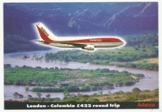 Airline issue postcard - Avianca Colombia Boeing 767 London-Colombia advertisement