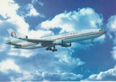 Airline issue postcard - China Eastern Airlines MD-11. Darkblue printed & misprinted backside (shows A340 instead of MD-11).