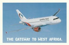 Airline issue postcard - Gambia Bird Airlines Airbus A319