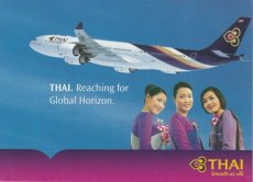 Airline issue postcard - Thai Airbus A340 - Crew Stewardess