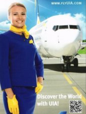 Airline issue postcard - Ukraine Airlines steward Airline issue postcard - Ukraine International Airlines Boeing 737-300 stewardess