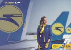 Airline issue postcard - Ukraine International Ste Airline issue postcard - Ukraine International Airlines Boeing 737 - Stewardess Crew