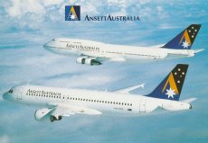 Ansett Australia Airlines Airbus A320 & Boeing 747-300 - postcard