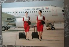 Cambodia Airways Airbus A319 - Crew Stewardess - postcard