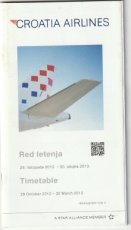 Croatia Airlines Timetable Red Letenja 28 October 2012 - 30 March 2013