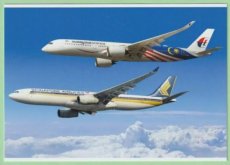 Singapore Airlines Airbus A330  & Malaysia Airlines Airbus A350 - postcard