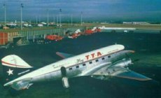 TTA Trans Texas Airways DC-3 N18141 @ Dallas Love Field Airport - postcard