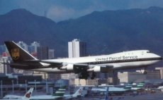 UPS United Parcel Service Boeing 747-123F N677UP @ UPS United Parcel Service Boeing 747-123F N677UP @ Hong Kong 1996 - postcard